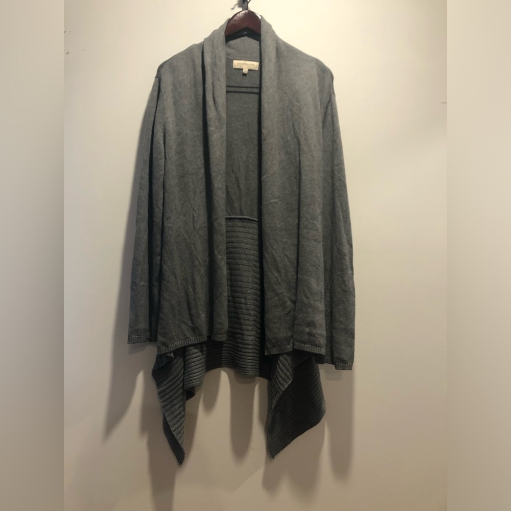 Jones New York Gray Draped Open-Front Cardigan
